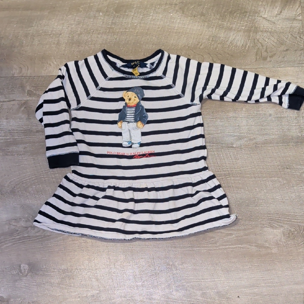 Polo by Ralph Lauren Navy and White Striped Kids Sweatshirt Dress